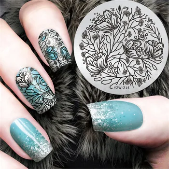 YZWLE 1Pc Latest 5.5cm Round Nail Template Flower Nail Art Plate Stainless Steel Image Nail Art Stamping Template DIY Nail Tools