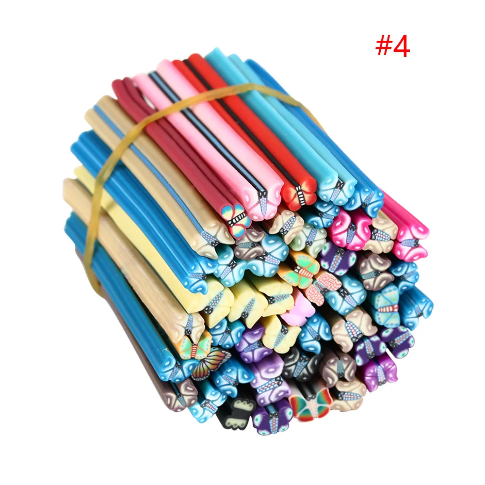 50 Pcs/Set Mixed 3D Nail Art Stickers Fimo Canes Stick Rods Polymer Clay Stickers Nail Decoration Beauty DIY Decals