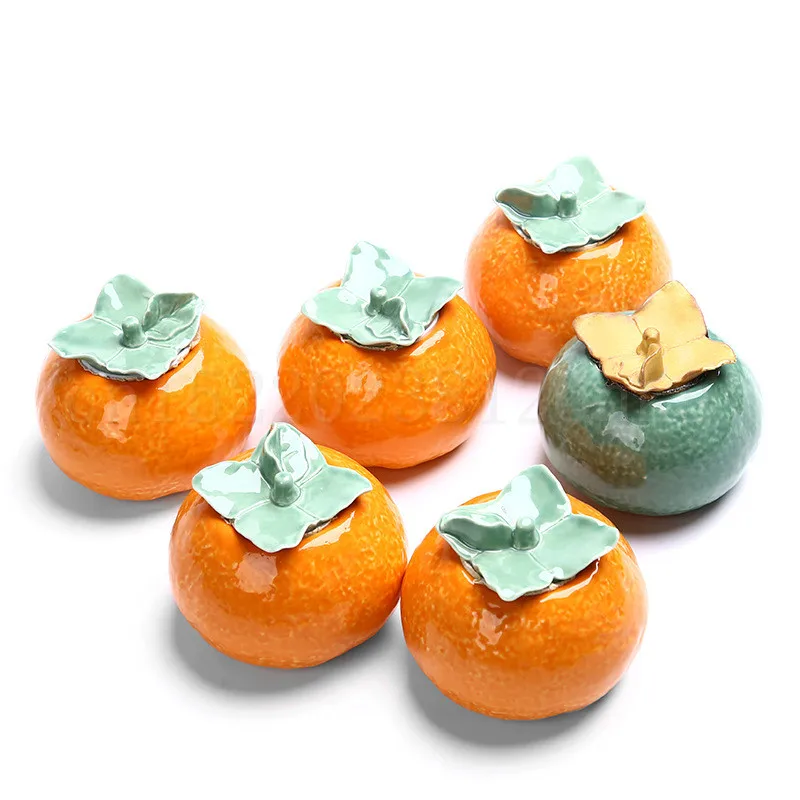

1pcs Chinese Kung Fu Jingdezhen tea caddy tea cans Persimmon canister container for puer Oolong tea storage chests tea