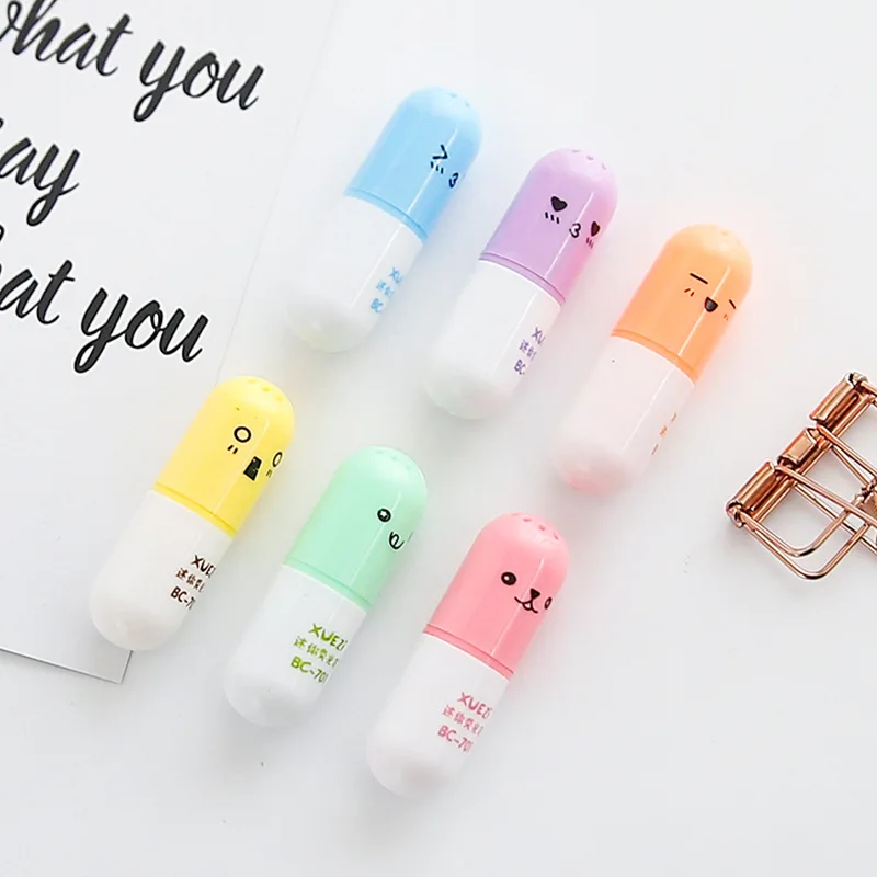 

6 pcs Cute Kawaii Capsule Creative Transparent Highlighter Student School Office Stationery Fluorescent art Marker Pen New