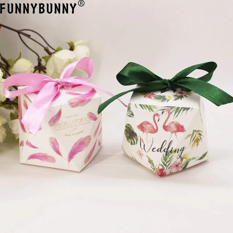 FUNNYBUNNY коробки для свадебной вечеринки Фламинго многомерные подарочные коробки конфет Бонбоньерки с лентой вечерние украшения