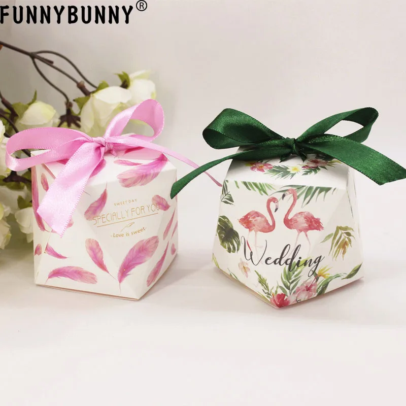 

FUNNYBUNNY Wedding Party Favor Boxes Flamingo Multidimensional Candy Gift Boxes Bonbonniere with Ribbon for Party Decorations