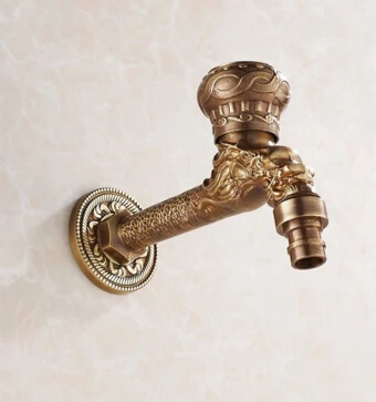 

High Quality Long Antique brass decorative garden faucets single cold bibcocks dragon carved washing machine tap outdoor faucet
