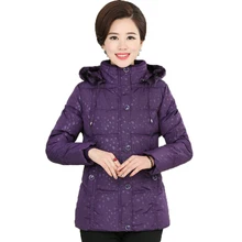 Woman Winter Hooded Puffer Quilted Jackets Blue Red Purple Basic Wadded Coats Middle Aged Women’s Hood Puffer Coat Padded Parka