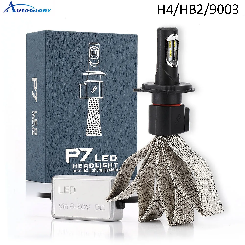 

AutoGlory 2x P7 H4 9003 HB2 Copper Cooling Belt Headlight 60W 9600LM 6000K 24 LEDS Pure White Car Front Light Bulbs