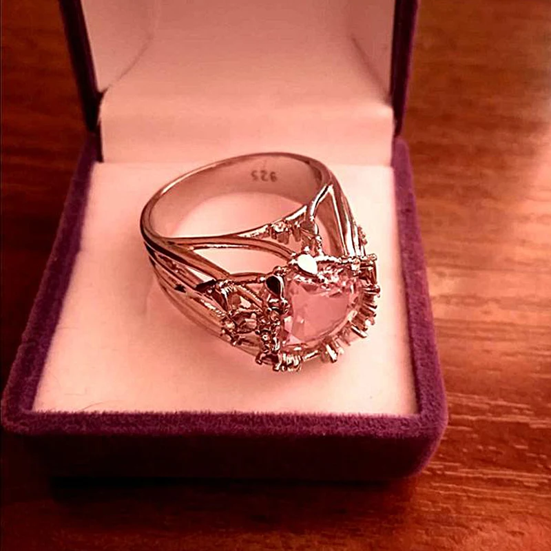 Кольцо с розовым камнем на годовщину, очаровательное серебряное кольцо с белым кристаллом, обручальные кольца для женщин, ювелирные изделия Anillos Mujer Bague F5P008