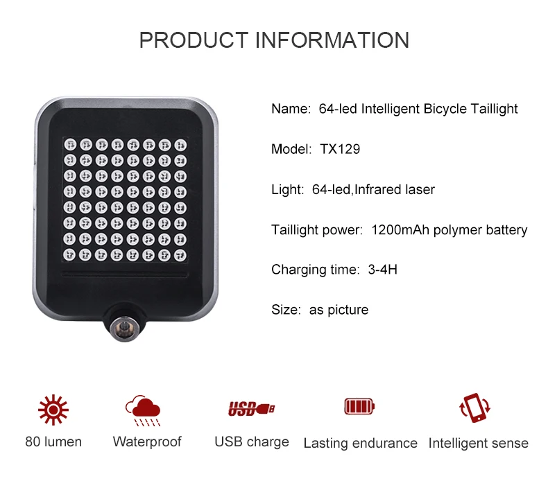 64 светодиодный велосипедный задний светильник Интеллектуальный автоматический индукционный рулевое управление тормоз usb зарядка Безопасность MTB горный велосипедный предупреждающий световой сигнал