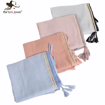 

Marte&Joven Spring Autumn Scarf Shawls Women Elegant Muslim Soft Warm Hijab Fashion Gradient Patchwork Ladies Long Scarves Wraps