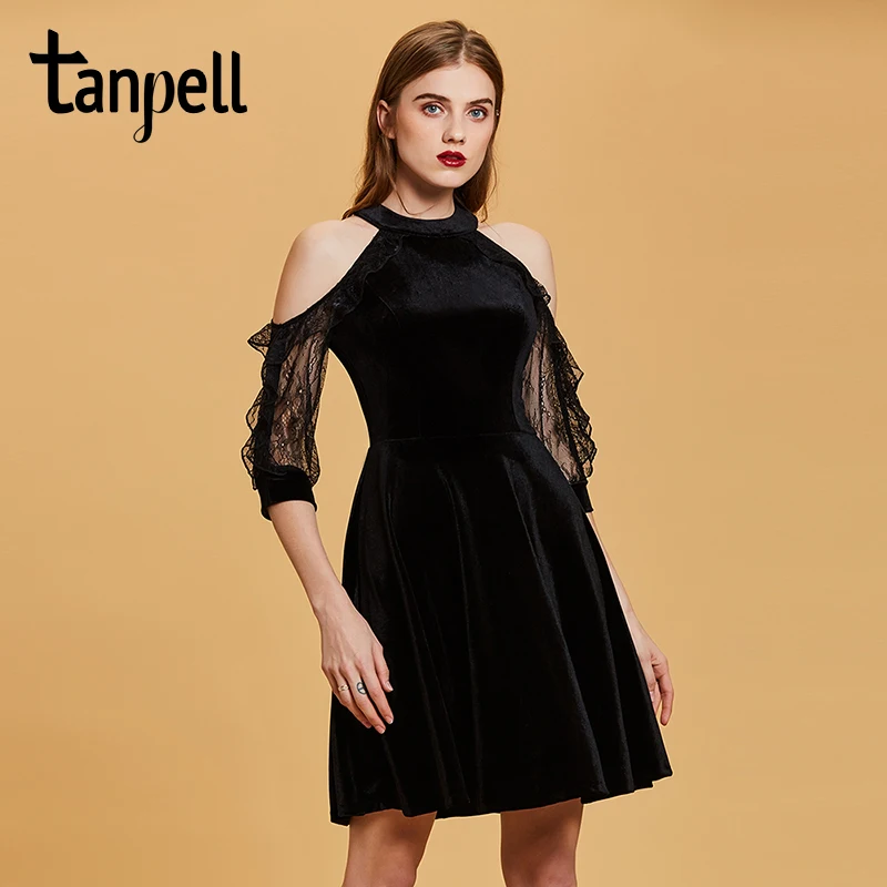 Tanpell halter short cocktail dress black prom knee length a line gown women party sexy open shoulders velvet cocktail dresses Tanpell halter short cocktail dress black prom knee length a line gown women party sexy open shoulders velvet cocktail dresses