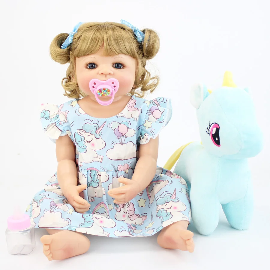 Corpo de Silicone Boneca do Bebê Brinquedo para a Menina Princesa da Criança Completo Reborn Vinil Recém-nascido Loira Bebês Bebe Banhar Presente Aniversário 55cm 2 Cheap Bonecas