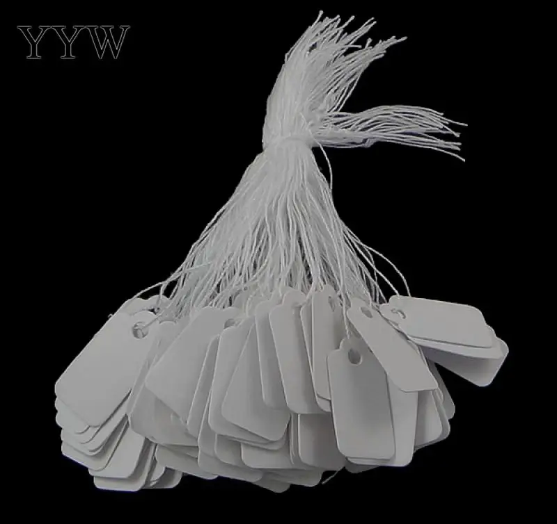 

500pcs Jewelry Price Tags Custom Printing Rectangle Strung Pricing Price Tags with String Blank Label White Display Accessories