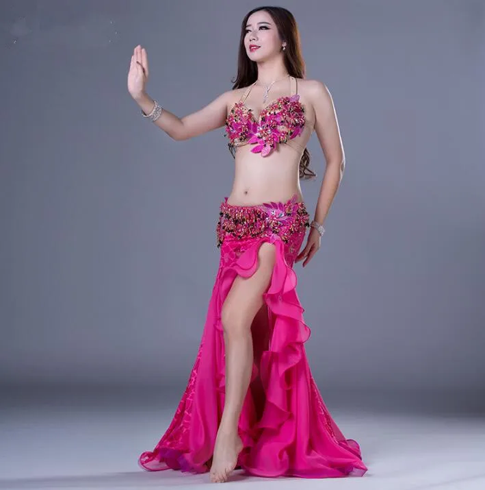

Bling Bling Rhinestone Bra Long Skirt 2 Piece Women India Dance Costume Belly Dancer Stage Show Outfit Royal Blue Free Shipping
