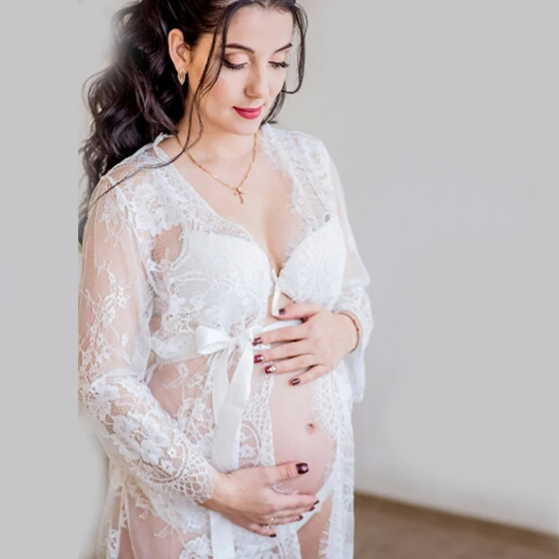 

Maternity Potography Props Maternity Nightdress Black White Lace Maternity Dress Eyelashes Lace Pregnancy Dress