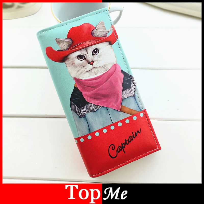 

Pop Cartoon Lady Purses PU Leather Cat Prints Clutch Coin Purse Moneybags Girls Handbags Women Wallets Cards ID Holder Burse Bag