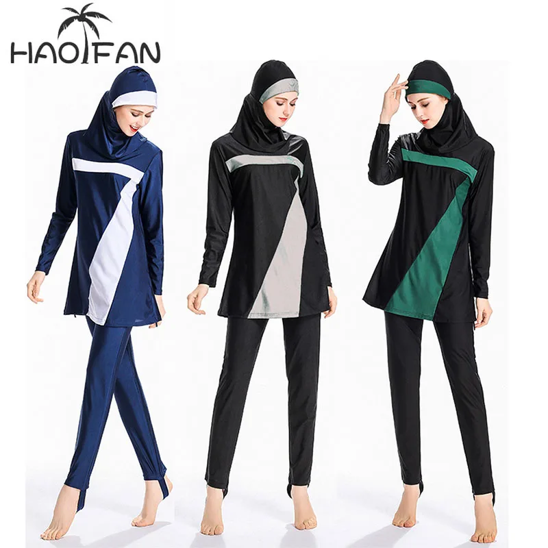 

HAOFAN Women Modest Patchwork Plus Size Floral Muslim Swimwear Hijab Muslimah Islamic Swimsuit Swim Surf Wear Sport Burkinis 6XL