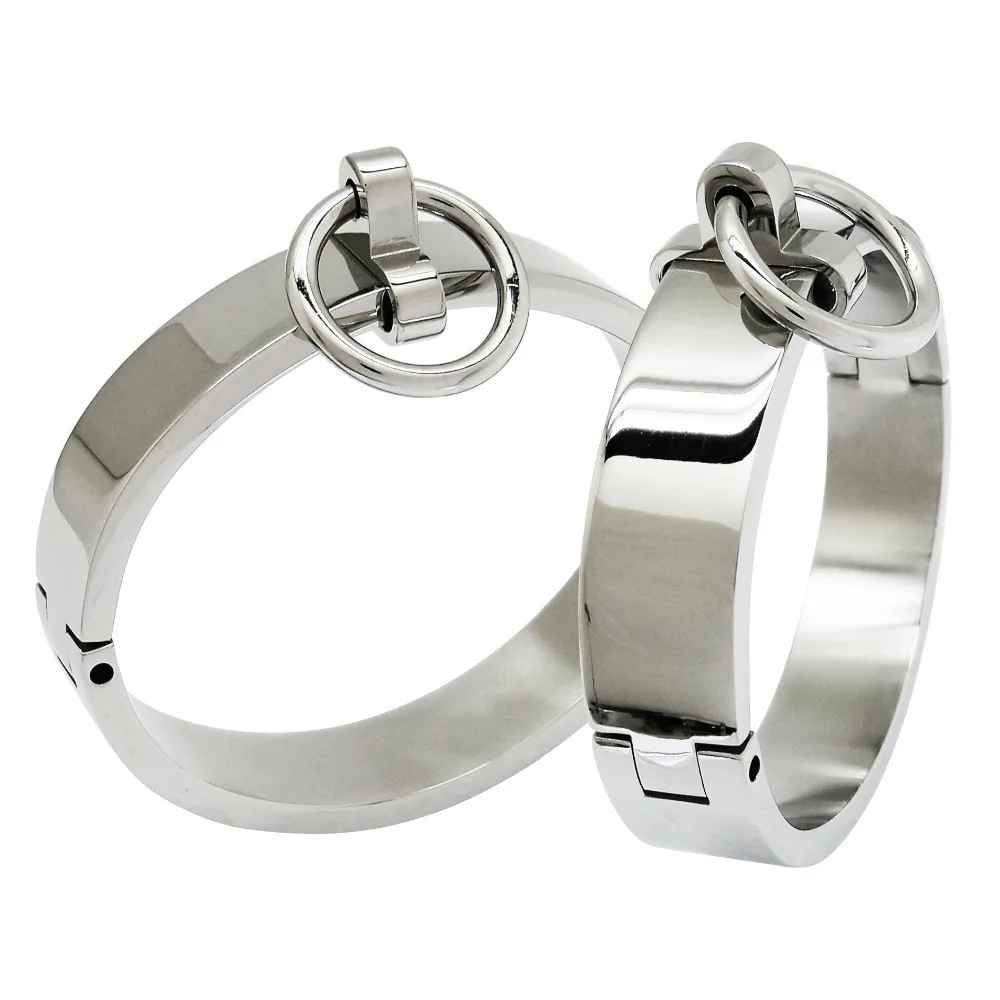 Stainless Steel Bracelet Polished stainless steel lockable slave wrist and ankle cuffs bondage restraints bracelet with removable O ring