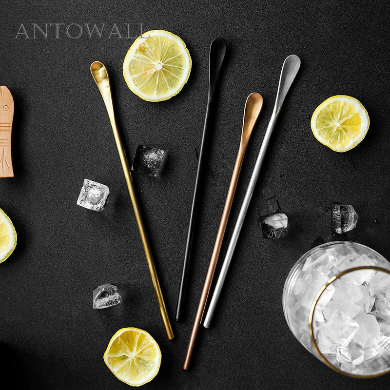 

ANTOWALL 304 Stainless steel long handle simple coffee stirring spoon ice spoon household long-handle milk tea spoon