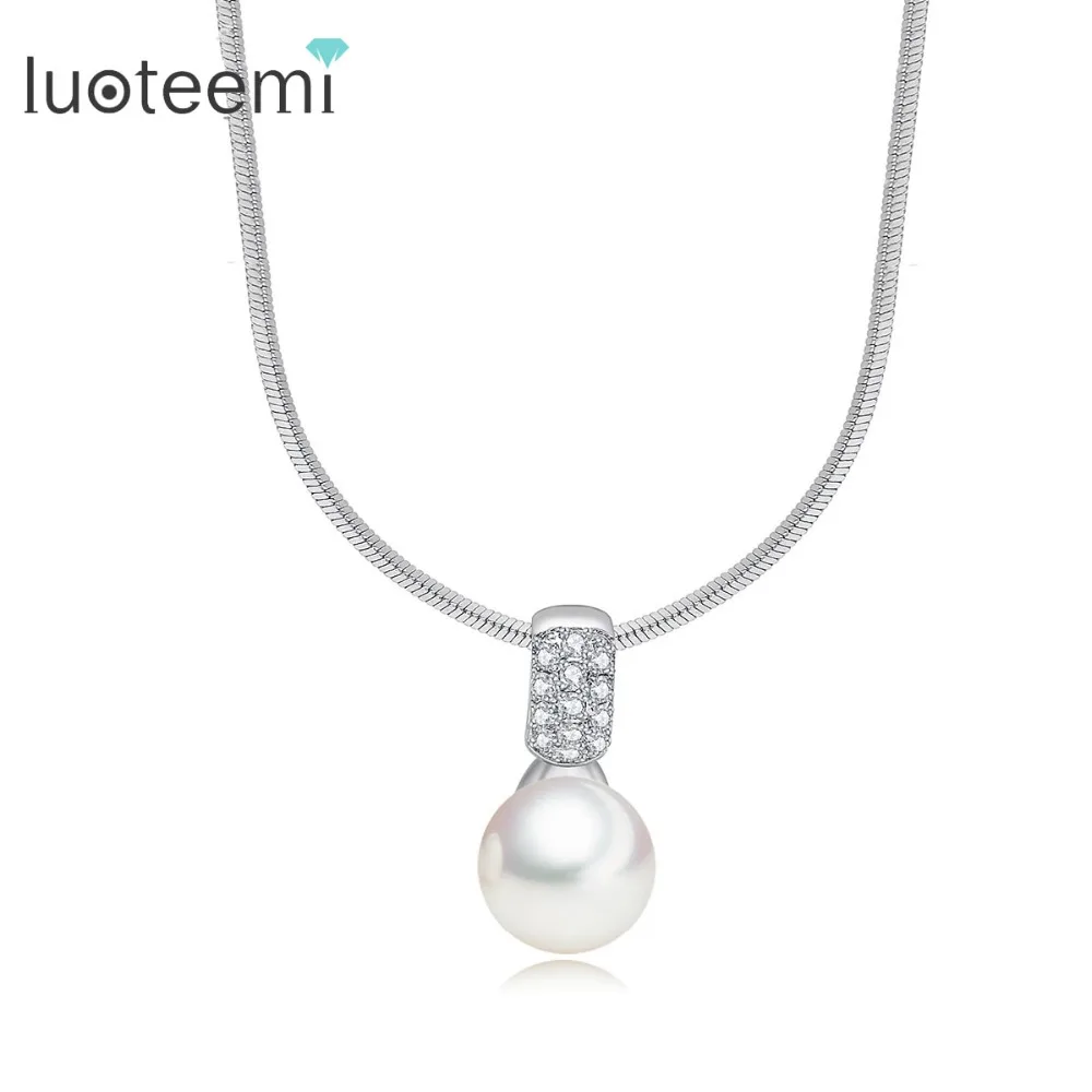LUOTEEMI 2016 Korea Style White Gold Plated Micro AAA Cubic Zirconia Women Imitation Pearl font b