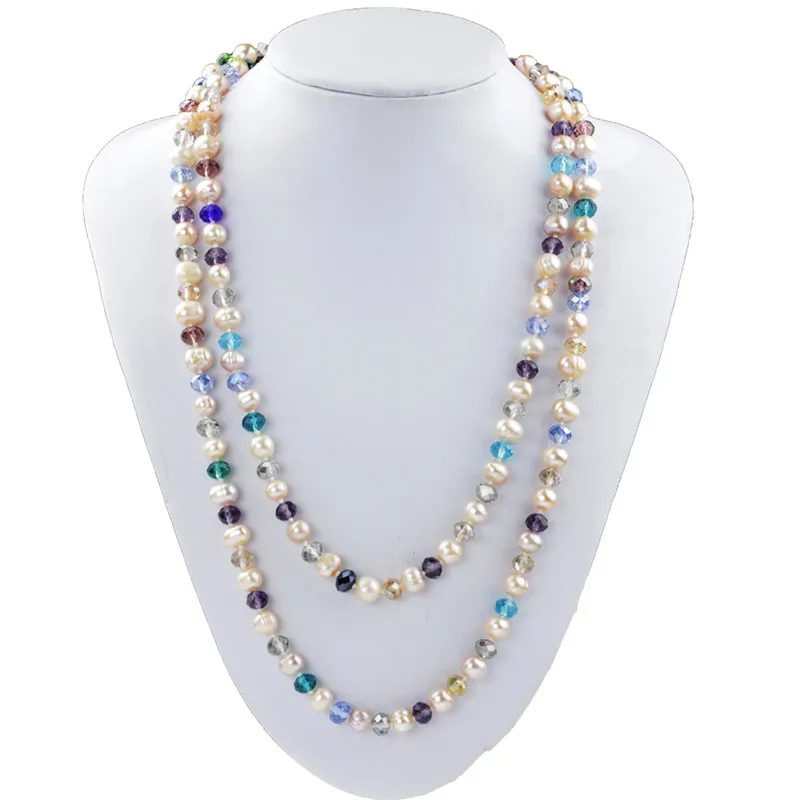

SNH 8mm potato A 120cm 100% real freshwater pearl necklace beautiful mixed color fine natural pearl necklace free shipping