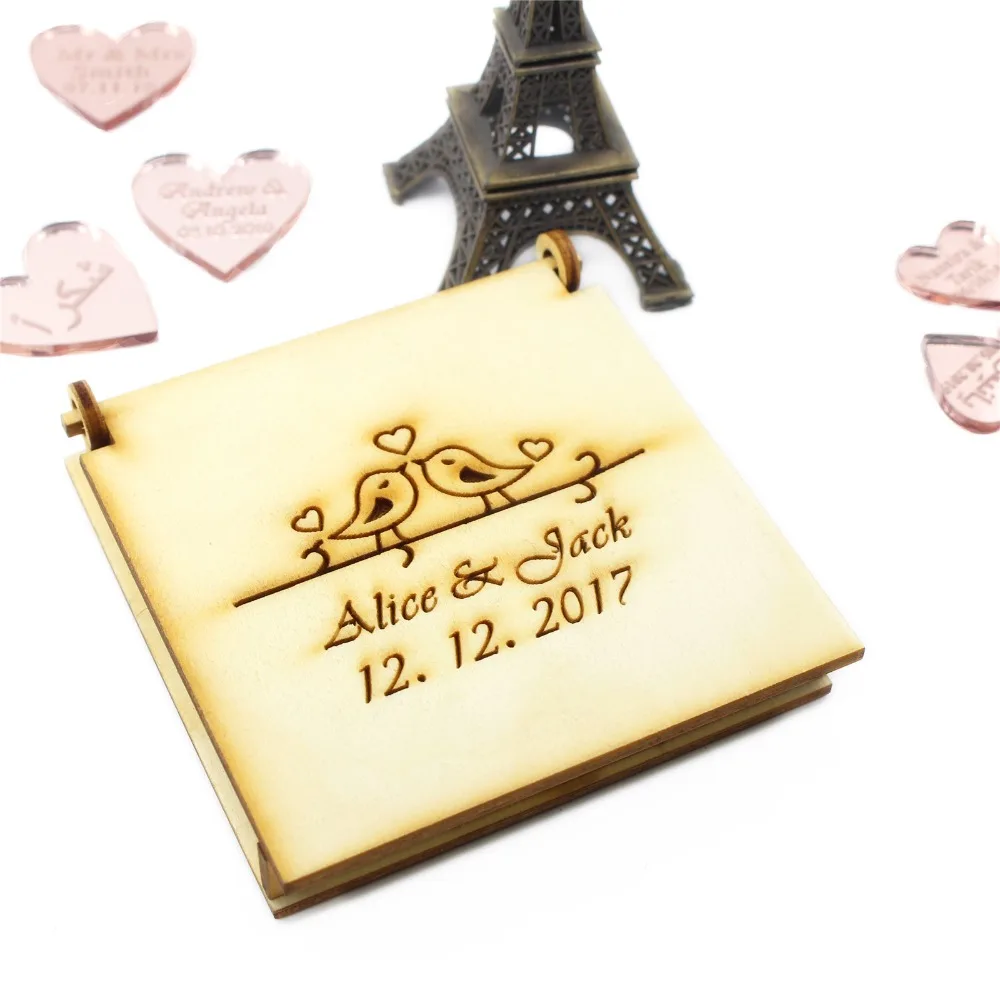 Заказанное кольцо с рустикальная свадьба деревянная коробочка для колец Держатель ваши имена и дата обручальное кольцо деревянный ящик