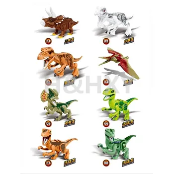 

H&HXY 8pcs/set Super Heroes Jurassic World Dinosaurs Tanystropheus Tyrannosaurus Rex Building Block Toys Christmas Boy gifts