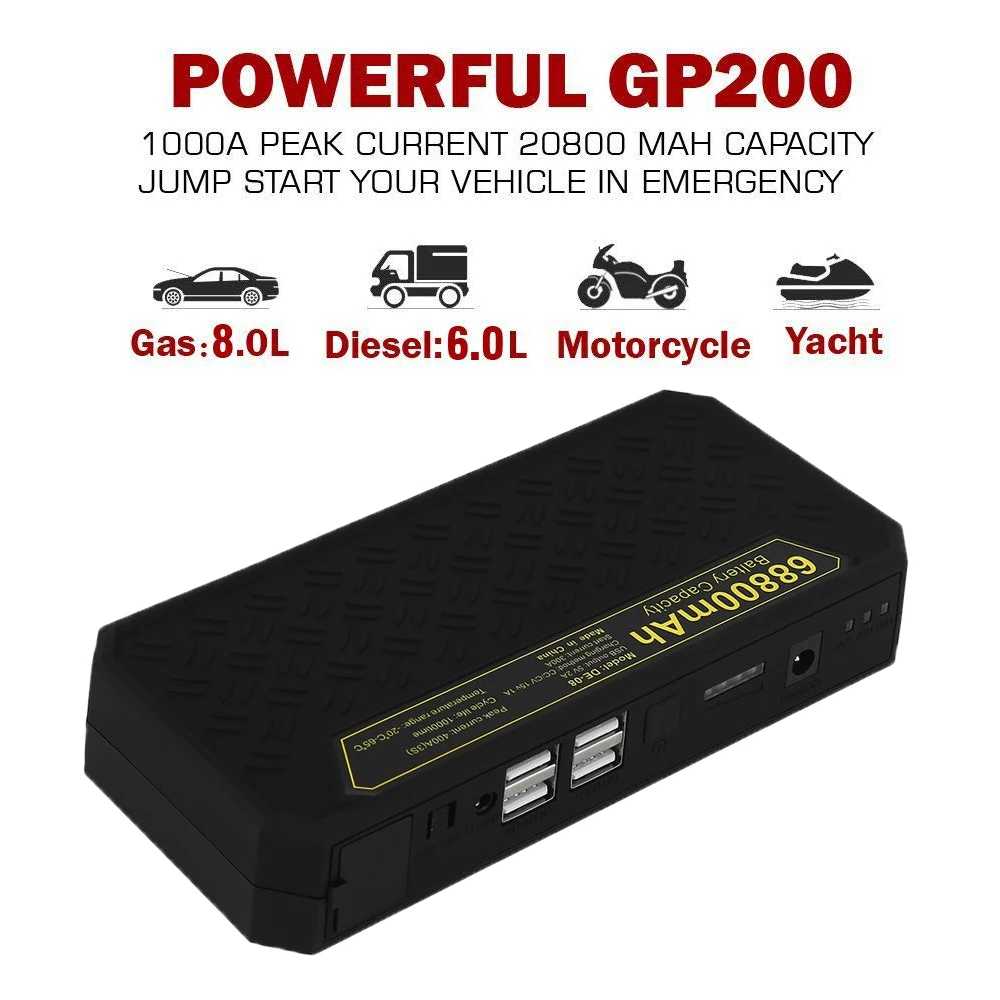 

Super Capacity 68800MAH Car Jump Starter Emergency Vehicle Battery Power Bank Charger With Safety Flashing Light