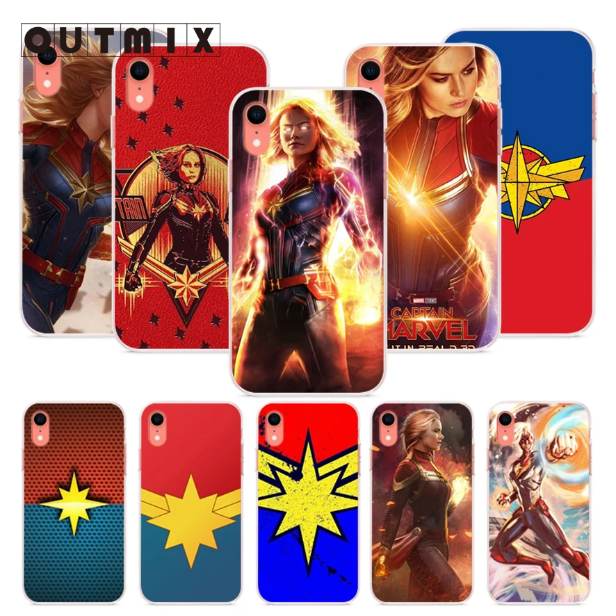 

OUTMIX captain marvel TPU Soft Back Cover Coque For iPhone 7 7plus 8 8plus X XS XR max 5 5s 6 6S 6plus