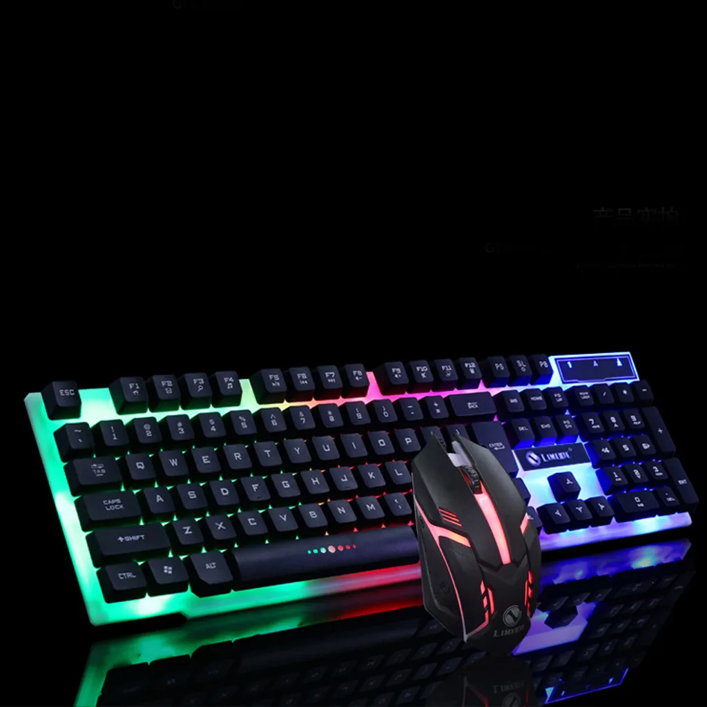 Игровая Проводная клавиатура GT300 1600 dpi с 104 клавишами, цветной светодиодный usb-проводной ПК с подсветкой, игровая клавиатура с радугой, набор мыши# T3