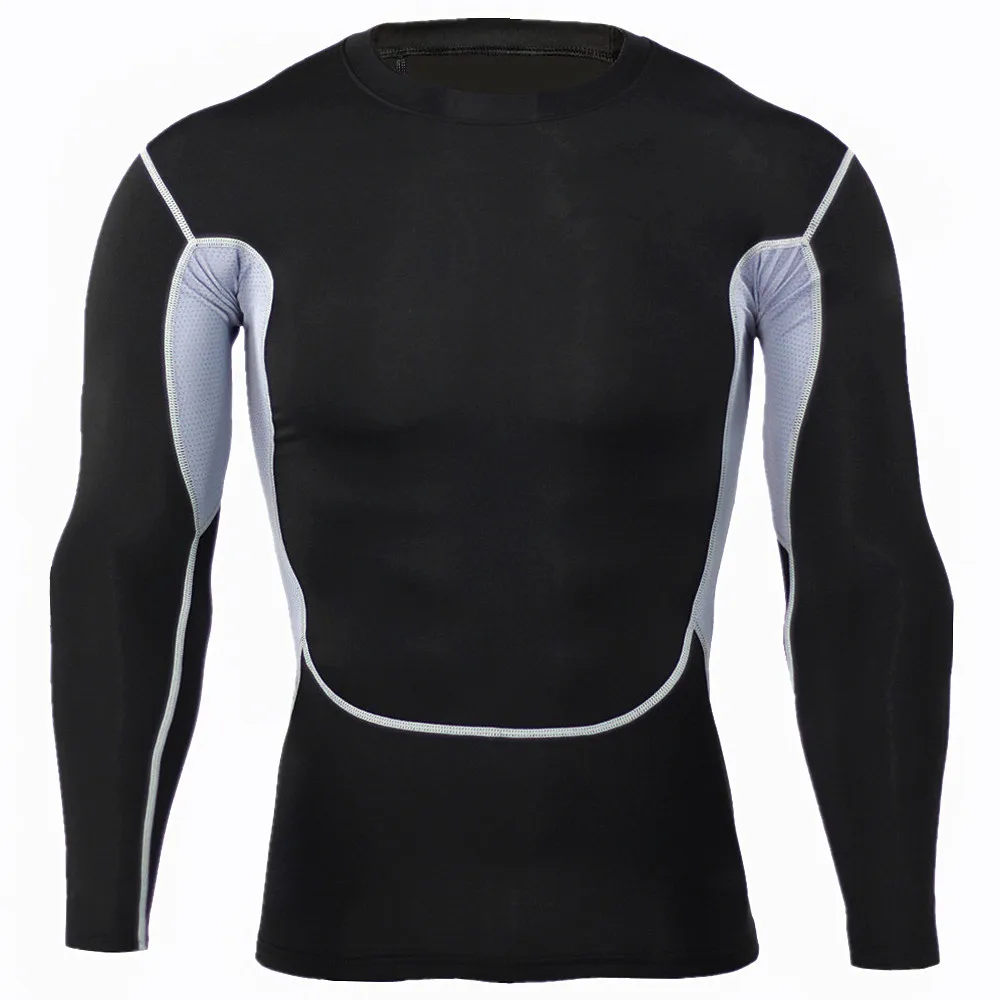 black white Men's Tights Running T shirts Long Sleeves (2)