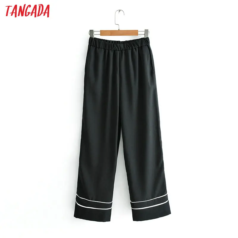 

Tangada women black wide leg pants elastic waist female cozy casual full length trousers pantalones mujer JN206