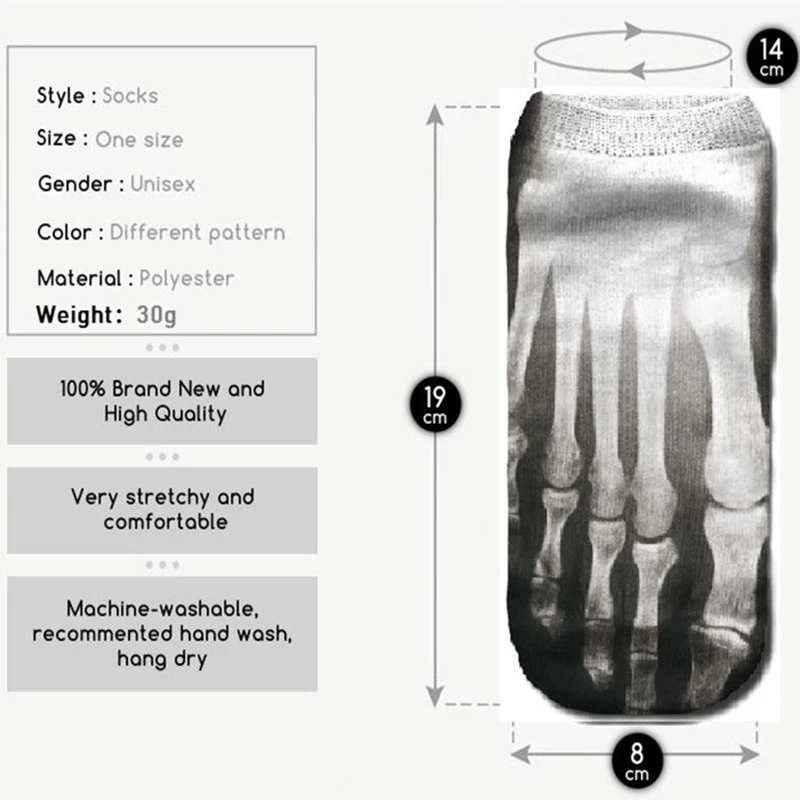 Мода повседневные для женщин Ретро лодка носки для девочек 3D печать личность человеческие кости голеностопные носки мужские невидимые короткие модные Popsocket