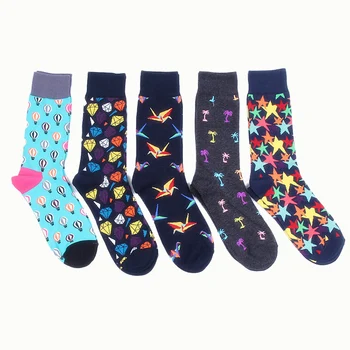

PEONFLY Pure Cotton Male personality Tide funny men novelty Socks Happy 5PAIRS/LOT Diamonds thousands of paper cranes stars