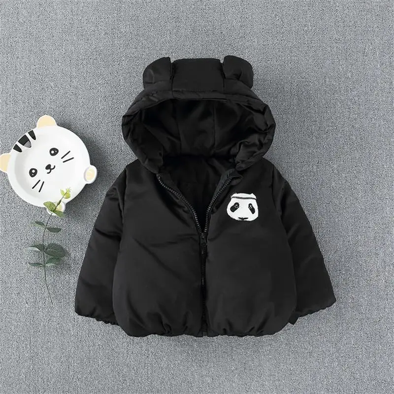 Зимние Куртки для маленьких мальчиков и девочек Повседневное теплое пальто для детей спортивная одежда с капюшоном с рисунком панды верхняя одежда подходит 6-36 месяцев дети