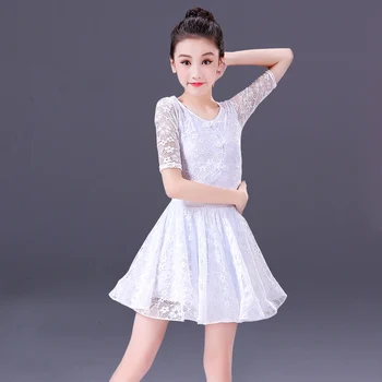 

Girls Lace Latin Dress Tango Sumba Skirts Latin Dance Costumes Half Sleeve Ballroom Dance Dresses