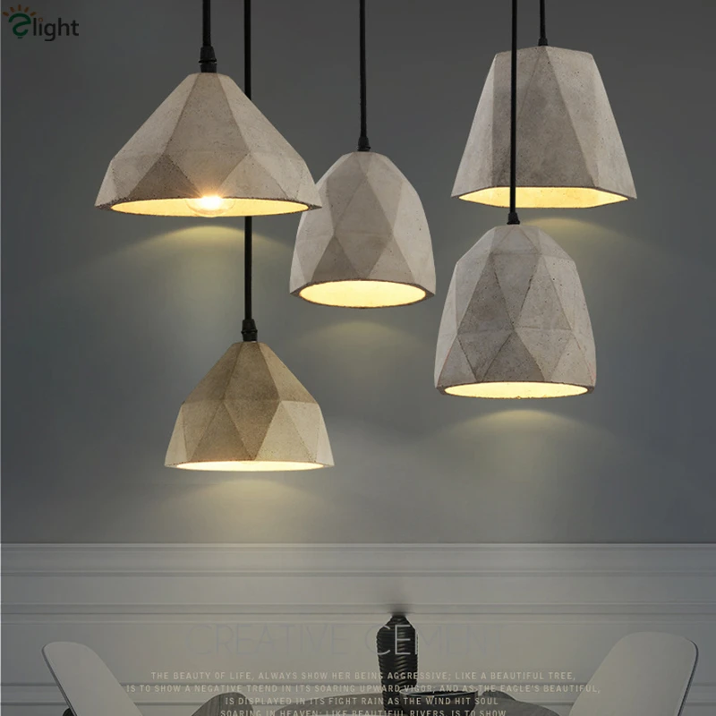 

2016 Modern Novelty Irregular Geometric Cement Led Pendant Light Nordic Minimalism Restaurant Gray Stone Hanging Light