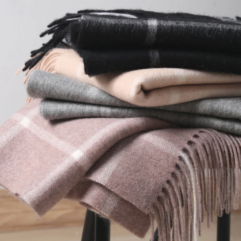 

100% Pure Wool Scarves for Ladies Winter Wool Scarf Luxury Brand 2018 Plaid Winter Scarf Nature Wool Shawls and Wraps