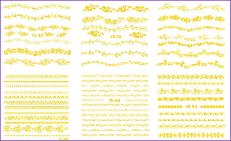UPRETTEGO Золотые/серебряные Водные Наклейки металлические наклейки для ногтей цветок кружева волна ветка витиеватая лоза лист YK49-54 - Цвет: 6 SHEETS YK49-54G