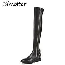 Bimolter Winter Women Fashion Over the Knee Boots Genuine Leather Thigh High Riding Boots Buckle Strap Flat Heels Boots LAEB033 moraima snc spring autumn fashion women riding boots over the knee flat with fringe strap buckle decoration round toe long boots