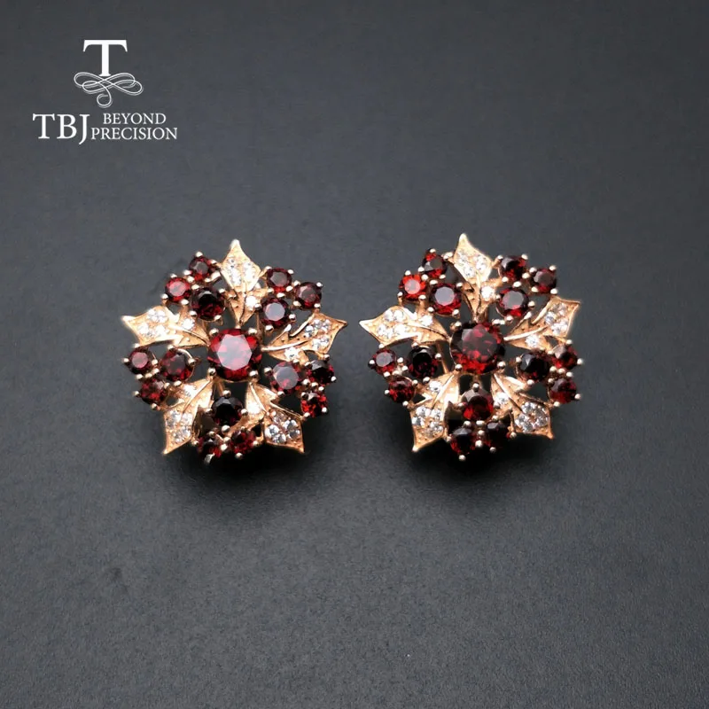 

TBJ,new elegant flower design garnet earring natural mozambique gemstone 925 sterling silver fine jewelry for women nice gifts