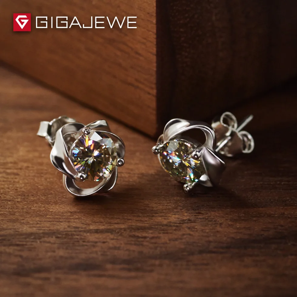 Серьги GIGAJEWE с муассанитом ювелирные украшения из жёлтого муассанита круглым