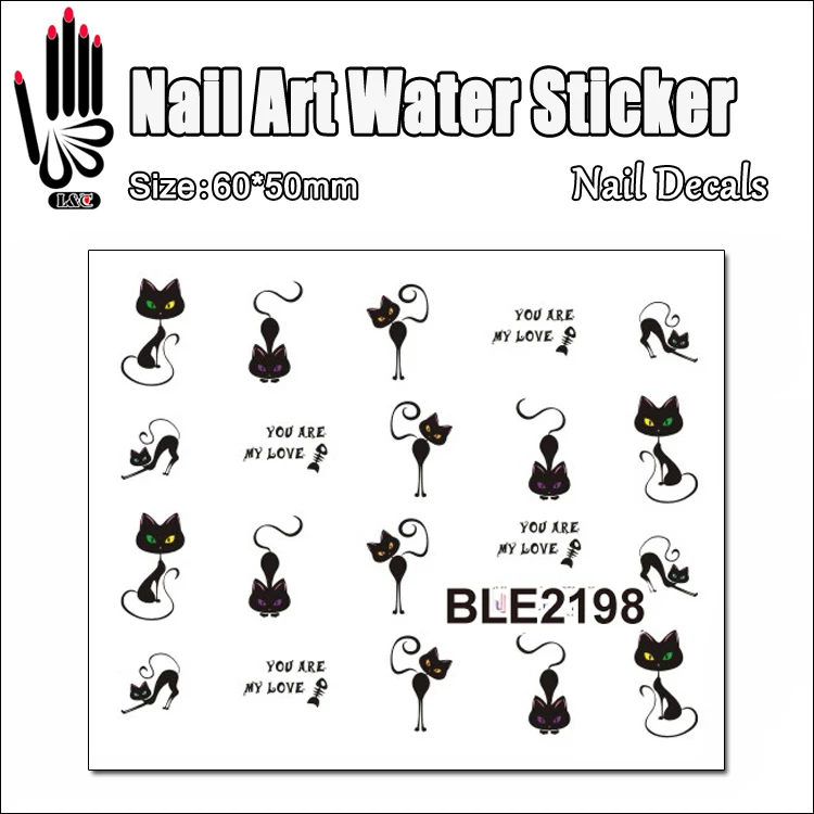 1 Sheet Nail Decal BLE2198 Eating Fish Black Cat Cartoon Art Water Transfer Sticker For Wraps | Красота и здоровье