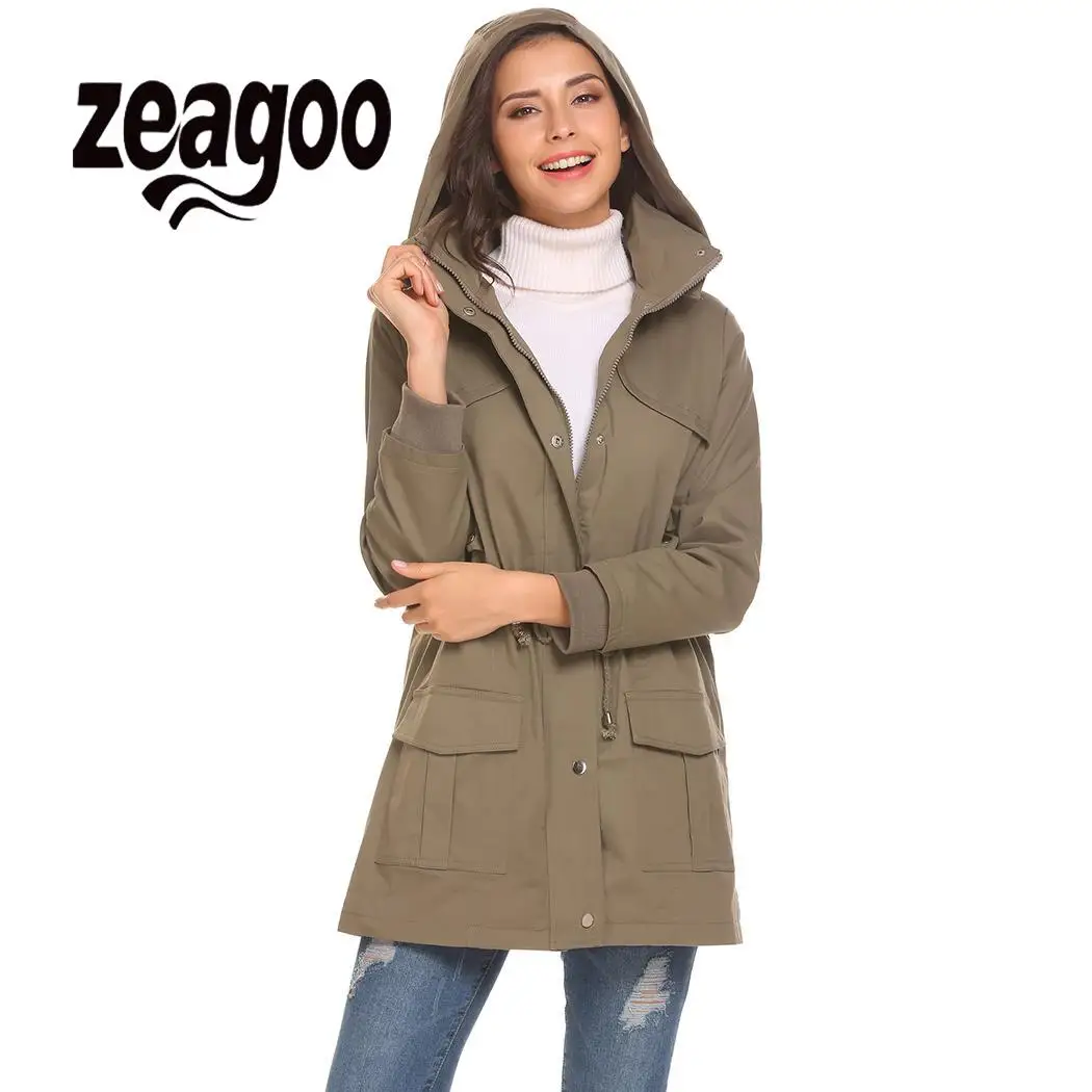 Zeagoo Женская куртка на молнии Повседневная Верхняя одежда со съемным капюшоном в