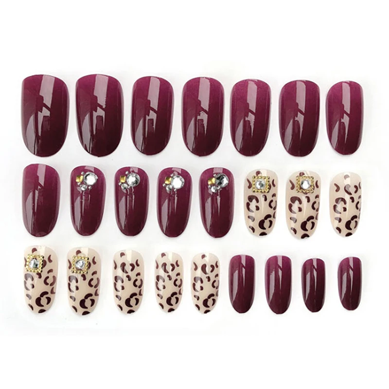 24Pcs Leopard Printed False Nail Wedding Acrylic UV Gel Full Fake Nails Art Tools For Bride