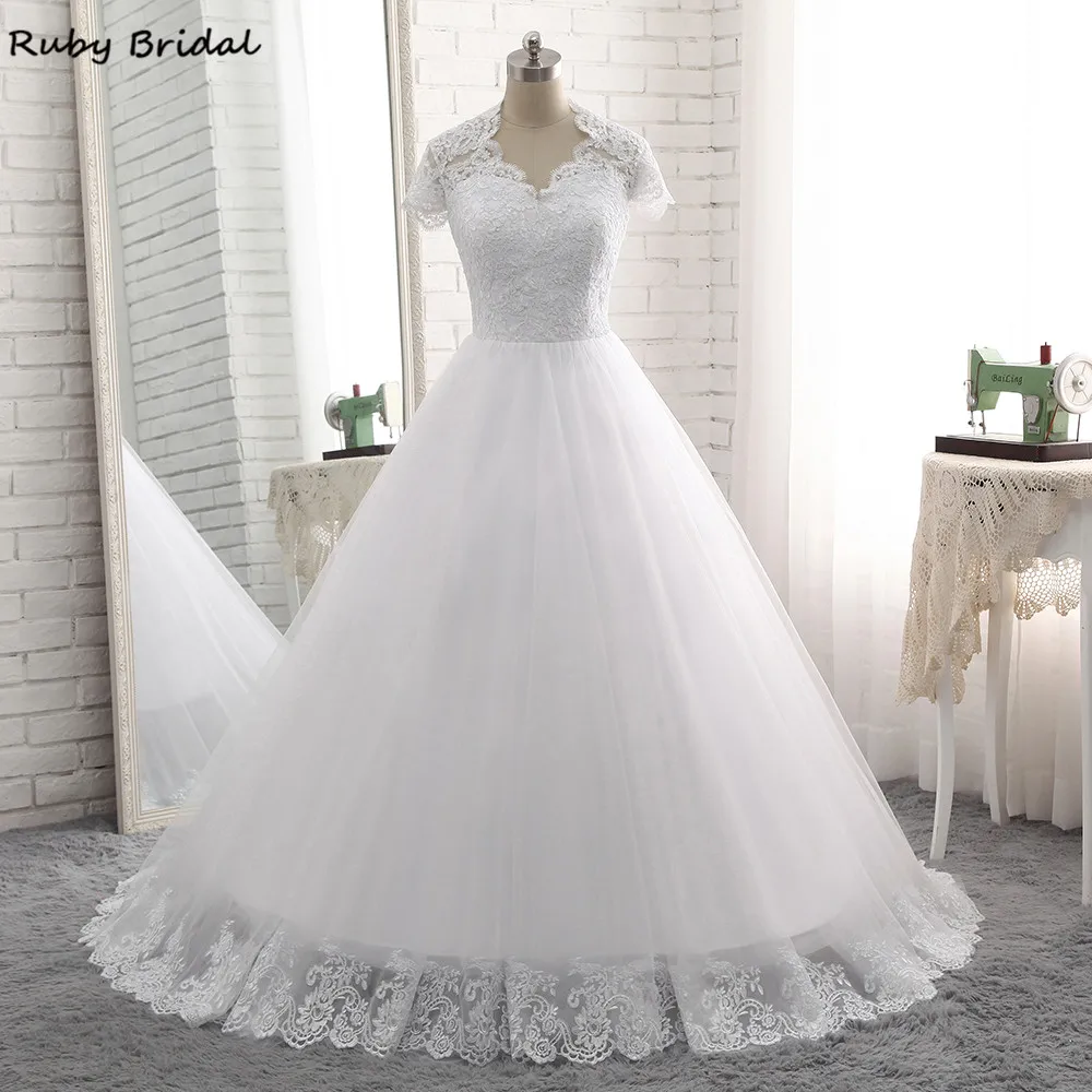 Cap Sleeve Sweetheart Appliques Floor-length White Long Wedding Dress