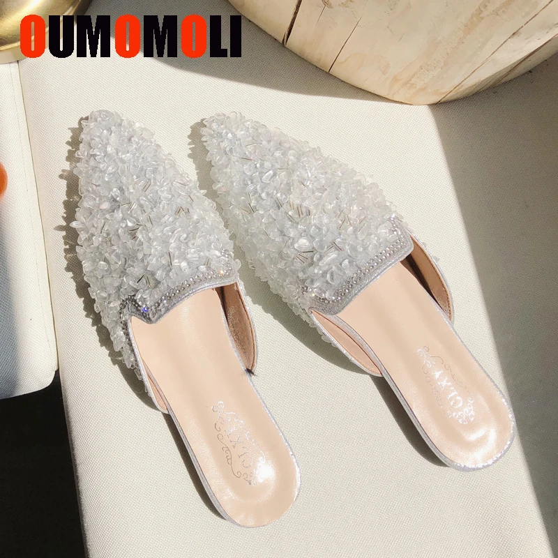 

Summer Bling flat slippers Women Pointed toe slippers mules Sweet fashion Cozy Crystal Slides Rhinestone glitter half slippers