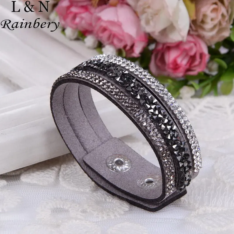 Rainbery 2016 New Style Fashion 6 Layer Wrap Bracelets Slake Leather Bracelets With Crystals Couple Jewelry Charm Bracelets