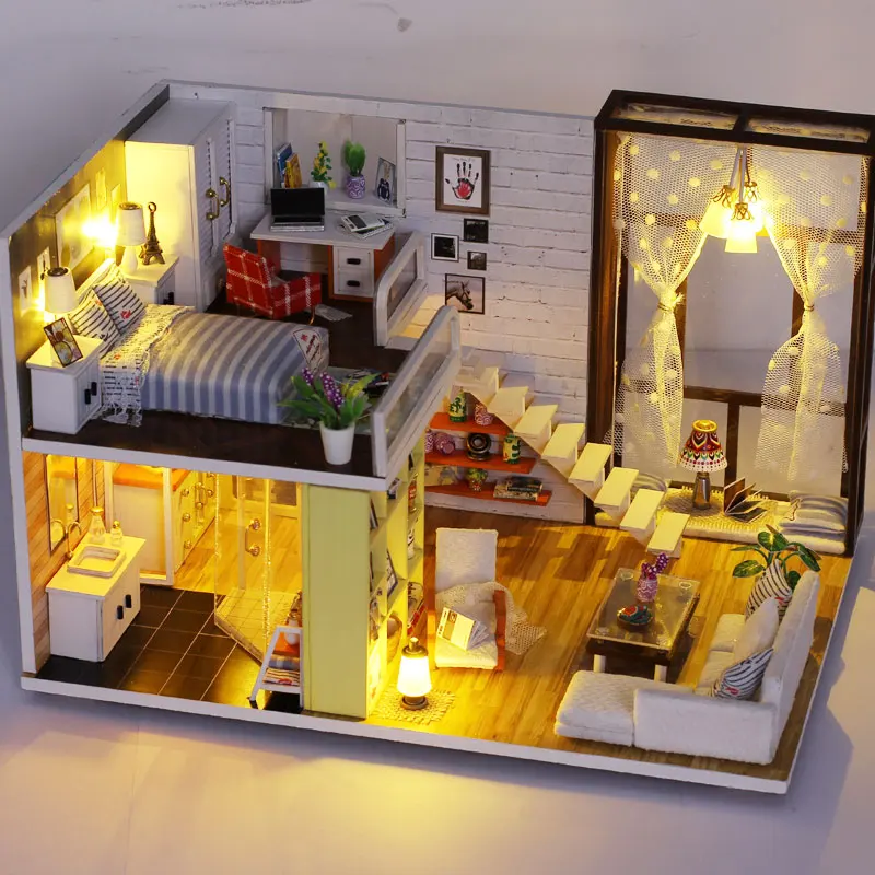 Cheap Price New Doll House Toy Miniature Wooden Doll House Loft with