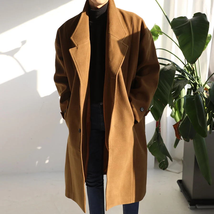 Длинное дизайнерское шерстяное пальто шерстяная Верхняя одежда мужское свободное шерстяное пальто мужское короткое