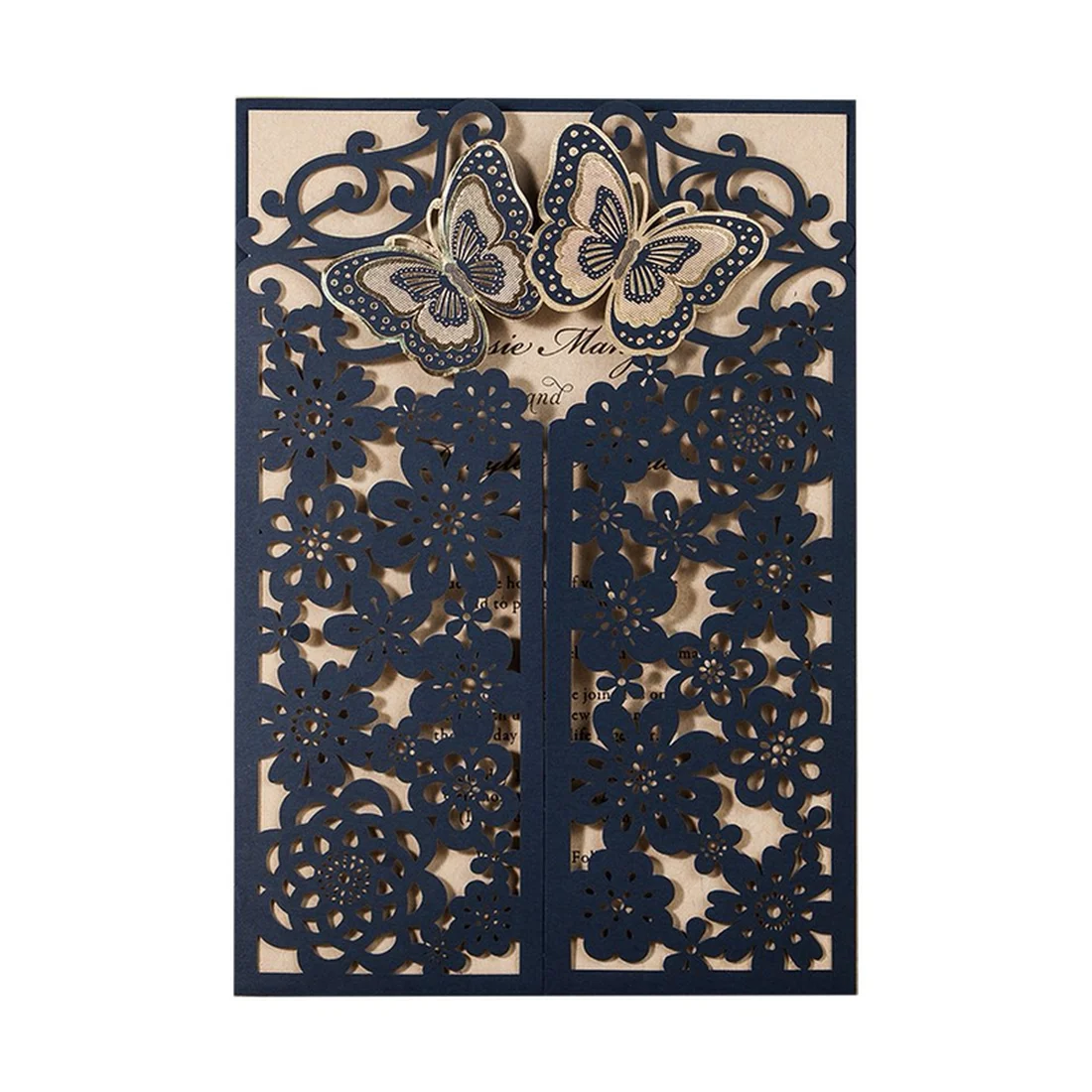  25Pcs Blue & White Butterfly Laser Cut 3D Card Wedding Invitations Card with Envelopes & RSVP Card  - 33020816080