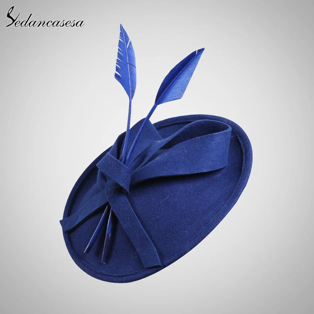 Sedancasesa Свадебные чародейные Коктейльные шляпы для женщин, французская официальная шерстяная шляпа для девушек, вечерние головные уборы для девушек, аксессуары для волос - Цвет: Royal blue